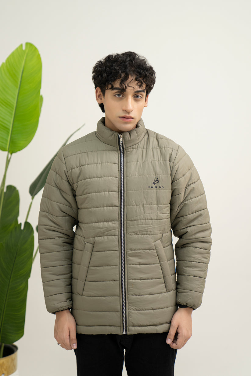 Olive Green Full Sleeves Puffer Jacket